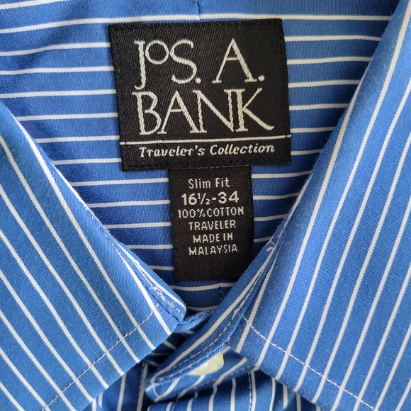 jos a bank Dress shirt long sleeve 16.5 34 Blue Striped - Picture 2 of 3